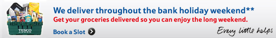 We deliver throughout the bank holiday weekend**. Get your groceries delivered so you can enjoy the long weekend
